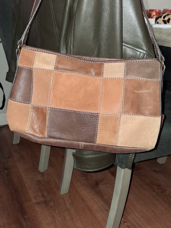 Fossil Handbags - VTG Fossil Patchwork Leather Shoulder Bag - Earth Tones